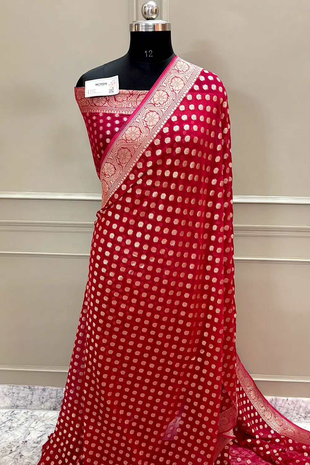 Pink Zari Georgette Silk Banarasi Saree