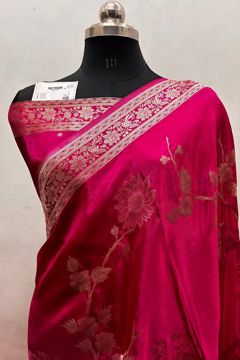 Pink Zari Viscose Georgette Silk Banarasi Saree