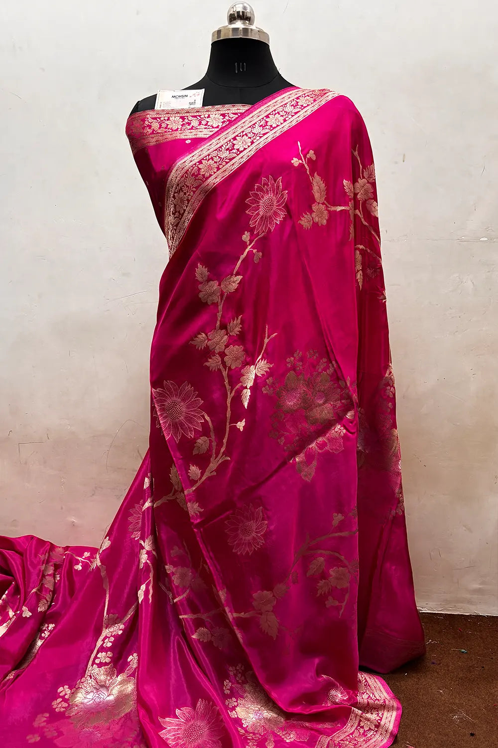 Pink Zari Viscose Georgette Silk Banarasi Saree