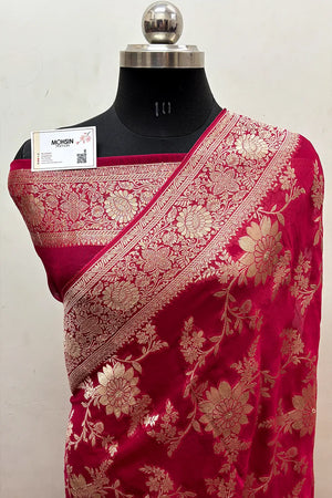 Pink Zari Georgette Silk Banarasi Saree