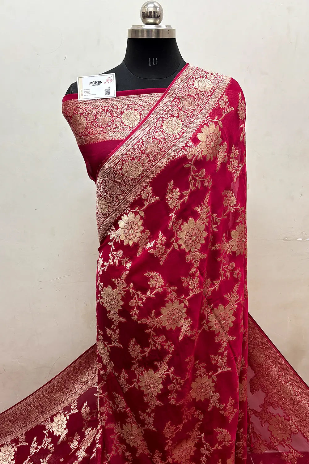 Pink Zari Georgette Silk Banarasi Saree