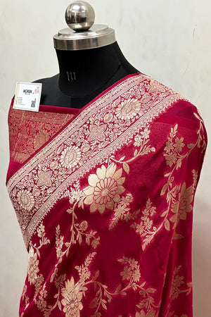 Pink Zari Georgette Silk Banarasi Saree