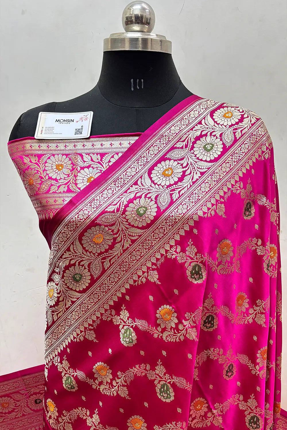 Pink Zari Hand Brush Katan Satin Silk Banarasi Saree