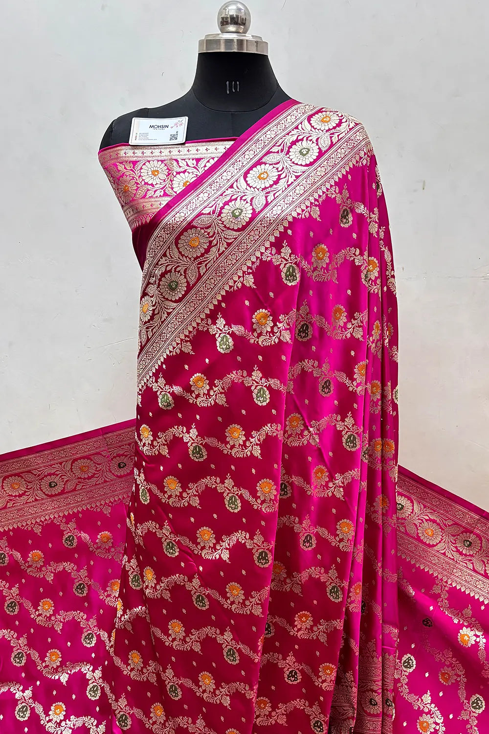 Pink Zari Hand Brush Katan Satin Silk Banarasi Saree