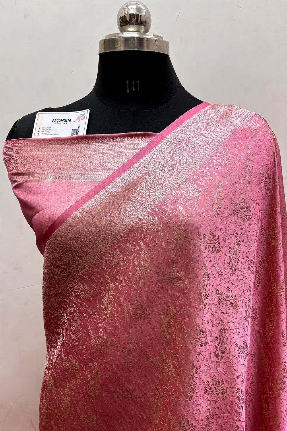 Pink Zari Katan Jamdani Silk Banarasi Saree