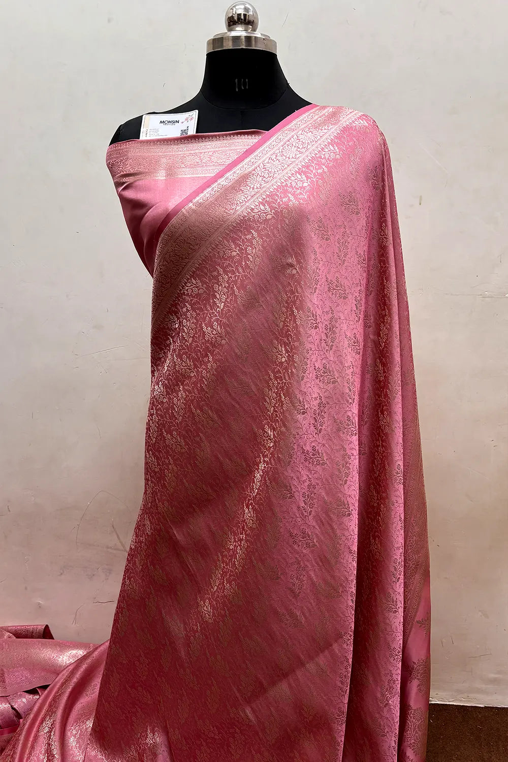 Pink Zari Katan Jamdani Silk Banarasi Saree