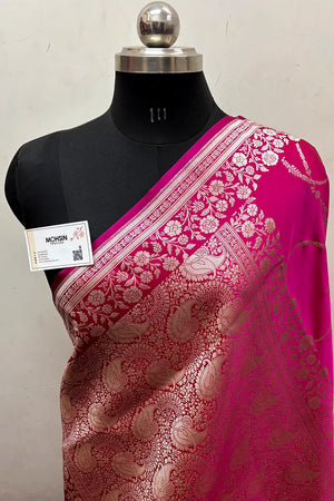 Pink Zari Katan Mashru Silk Banarasi Saree