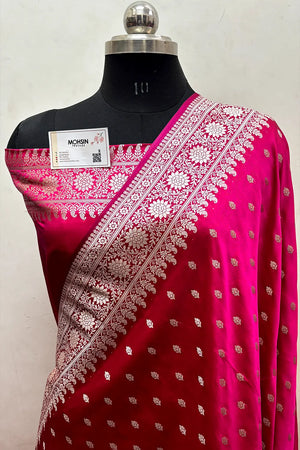 Pink Zari Katan Mashru Silk Banarasi Saree