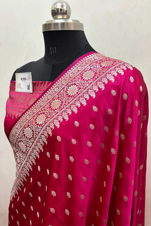 Pink Zari Katan Mashru Silk Banarasi Saree