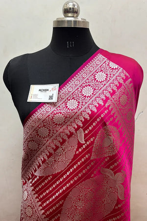Pink Zari Katan Mashru Silk Banarasi Saree