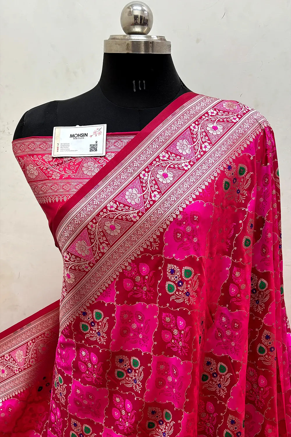 Pink Zari Katan Mashru Silk Banarasi Saree