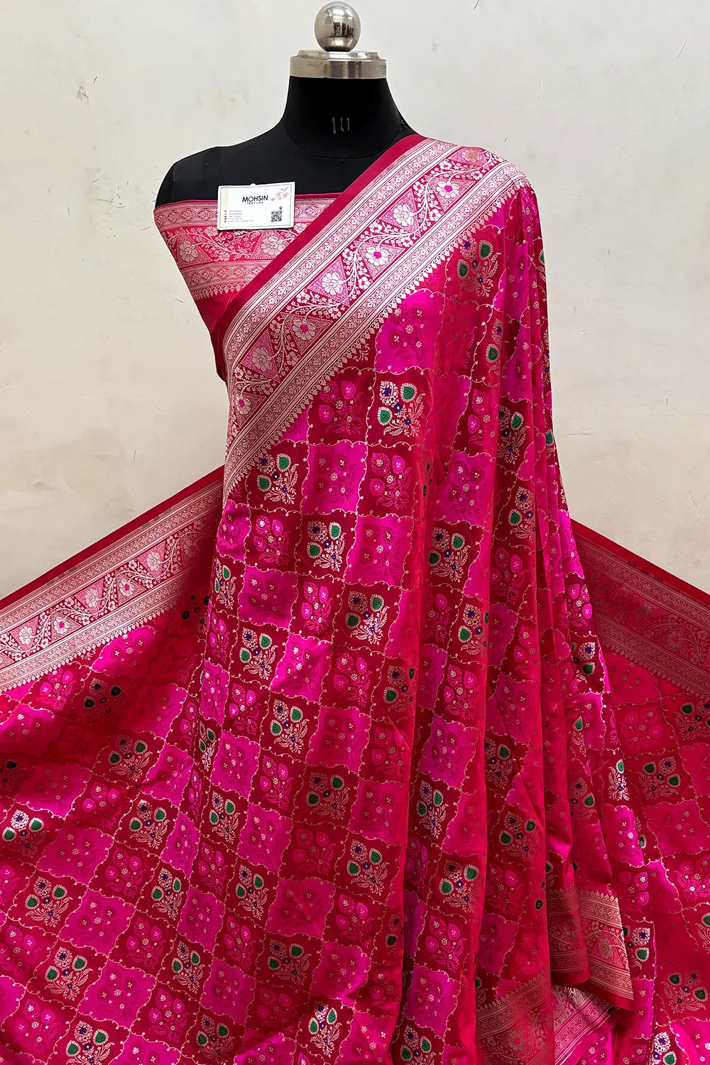 Pink Zari Katan Mashru Silk Banarasi Saree