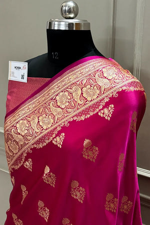 Pink Zari Katan Satin Silk Banarasi Saree