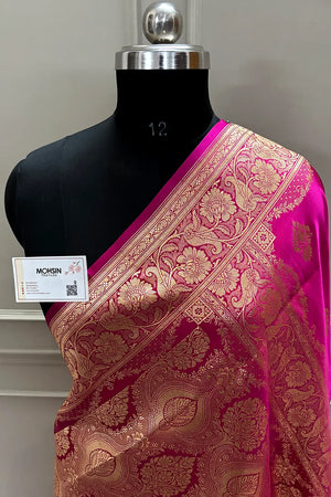Pink Zari Katan Satin Silk Banarasi Saree