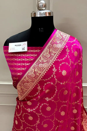 Pink Zari Katan Silk Banarasi Saree