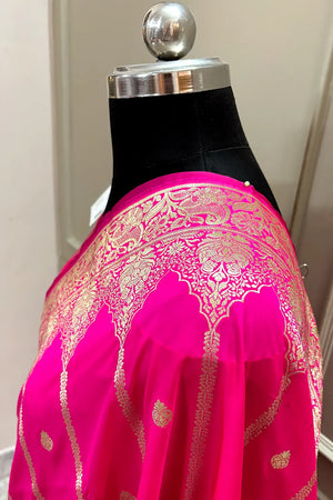 Pink Zari Katan Silk Banarasi Saree