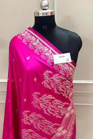 Pink Zari Katan Silk Banarasi Saree