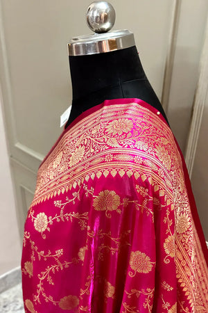 Pink Zari Katan Silk Banarasi Saree