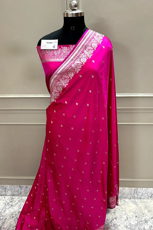 Pink Zari Katan Mashru Silk Banarasi Saree