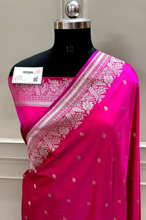 Pink Zari Katan Mashru Silk Banarasi Saree