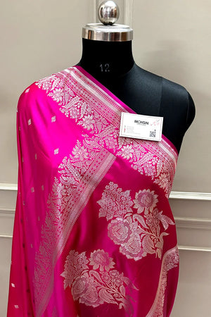 Pink Zari Katan Mashru Silk Banarasi Saree