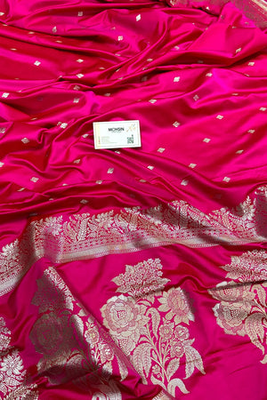 Pink Zari Katan Mashru Silk Banarasi Saree