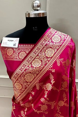 Pink Zari Katan Satin Silk Banarasi Saree
