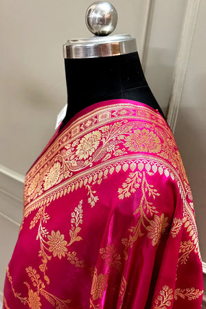Pink Zari Katan Satin Silk Banarasi Saree