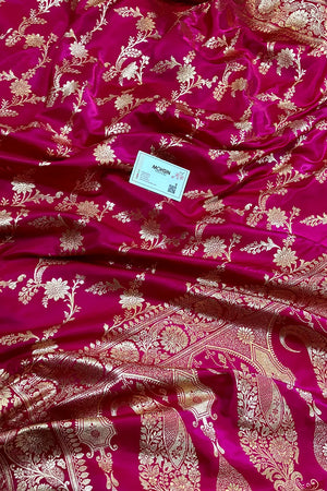 Pink Zari Katan Satin Silk Banarasi Saree