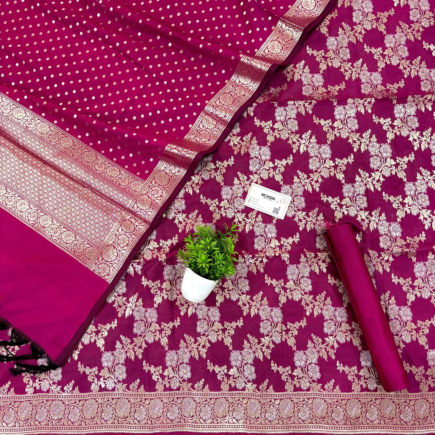 Pink Zari Katan Silk Banarasi Suit