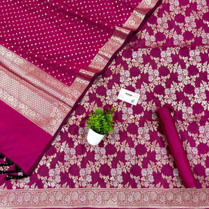 Pink Zari Katan Silk Banarasi Suit