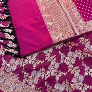 Pink Zari Katan Silk Banarasi Suit