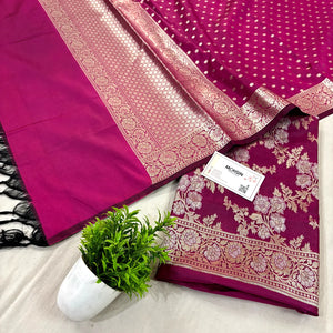 Pink Zari Katan Silk Banarasi Suit