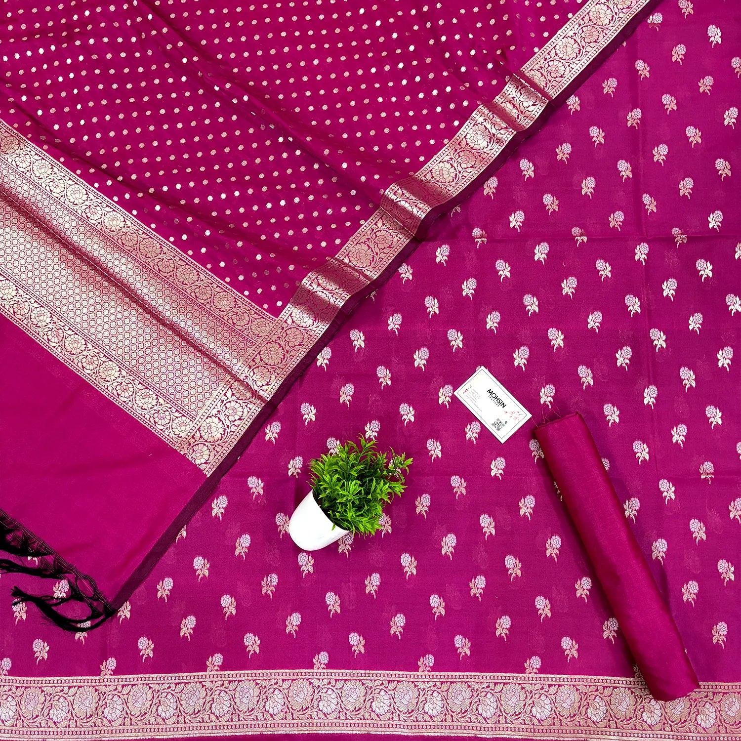 Pink Zari Katan Silk Banarasi Suit
