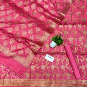 Pink Zari Katan Silk Banarasi Suit
