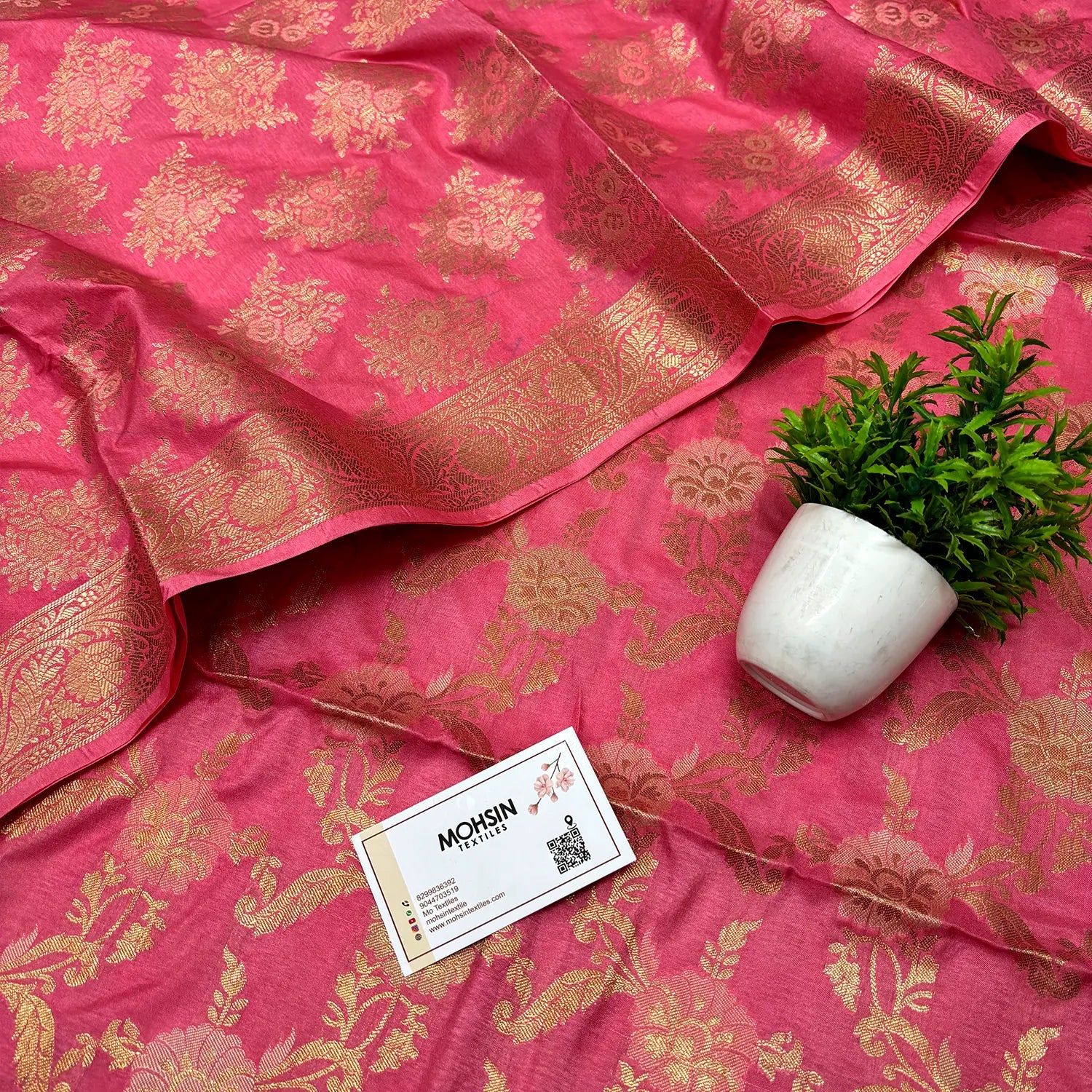 Pink Zari Katan Silk Banarasi Suit