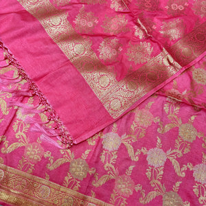 Pink Zari Katan Silk Banarasi Suit