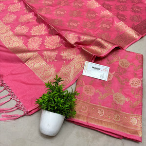 Pink Zari Katan Silk Banarasi Suit