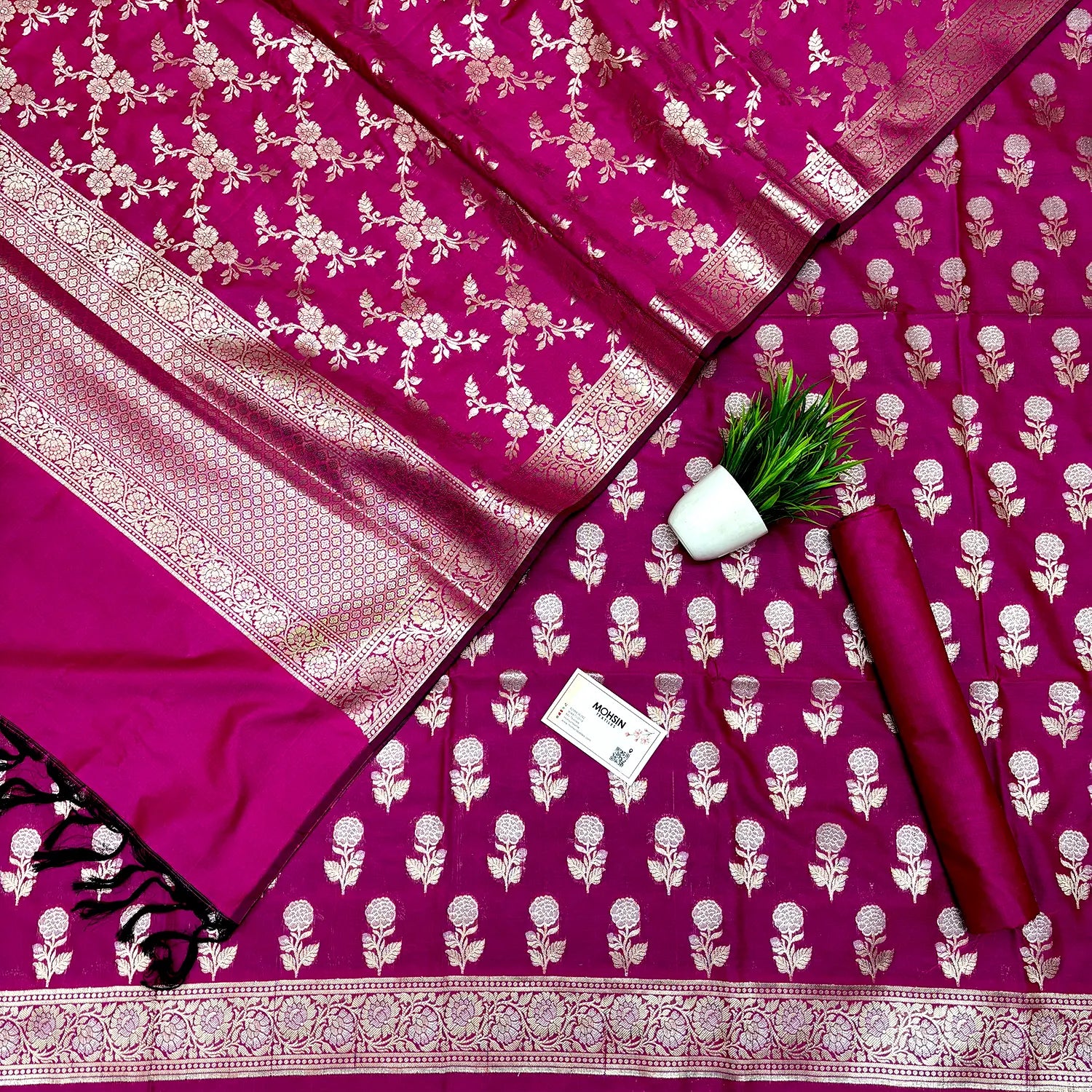 Pink Zari Katan Silk Banarasi Suit