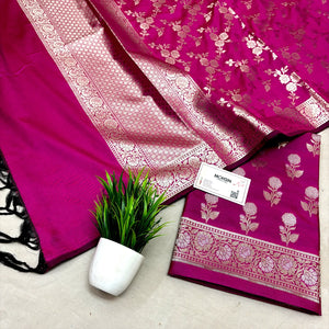 Pink Zari Katan Silk Banarasi Suit