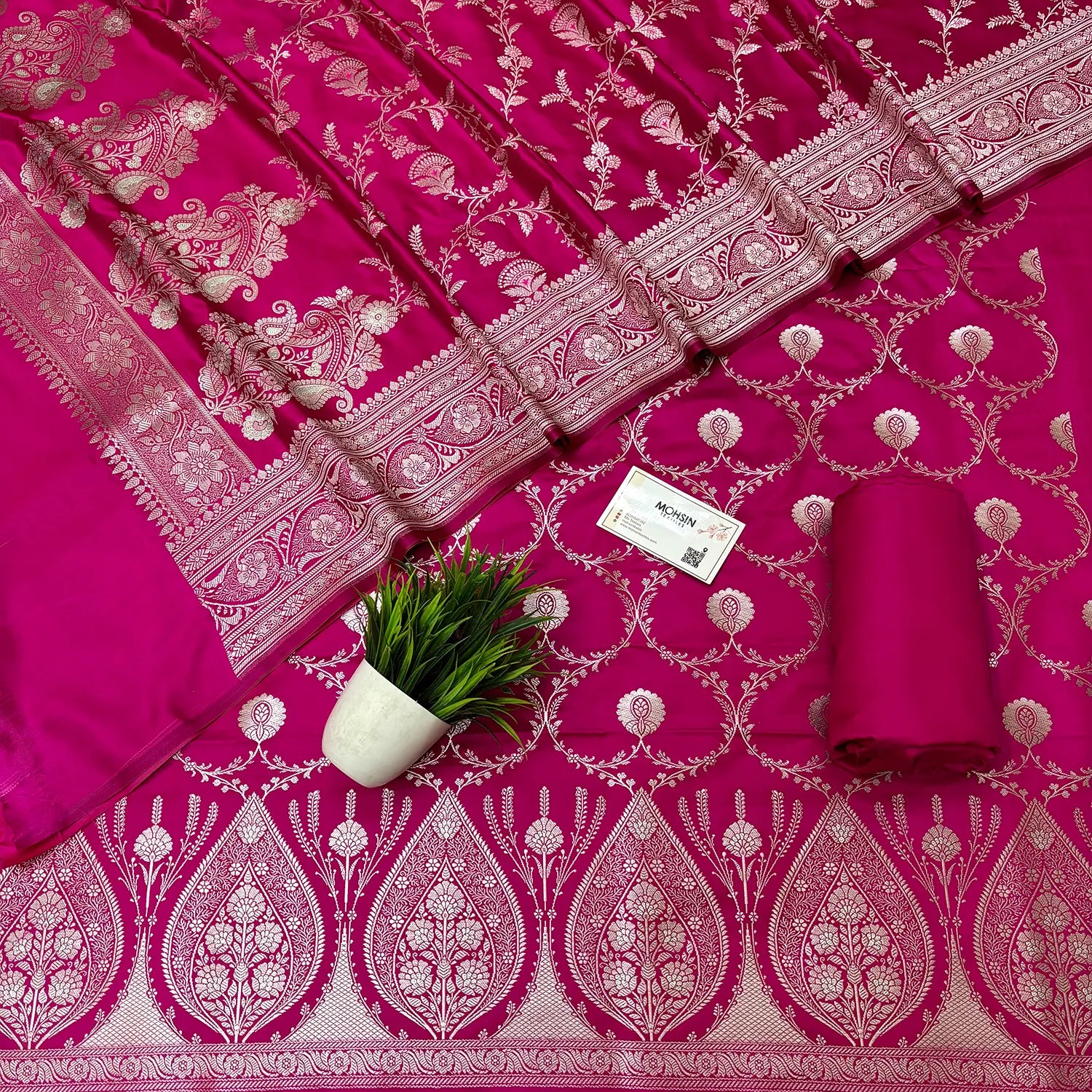 Pink Zari Katan Silk Banarasi Suit