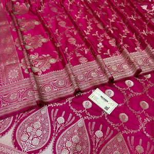 Pink Zari Katan Silk Banarasi Suit