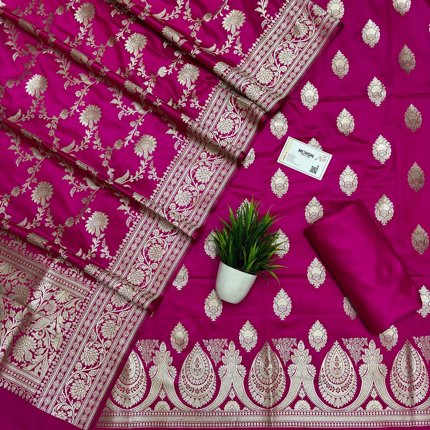 Pink Zari Katan Silk Banarasi Suit