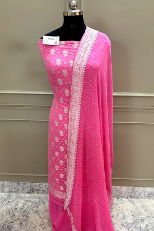 Pink Zari Pure Georgette Silk Banarasi Suit