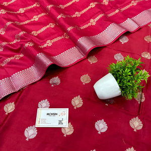 Pink Zari Satin Silk Banarasi Suit