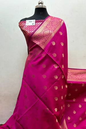Pink Zari Semi Katan Silk Banarasi Saree