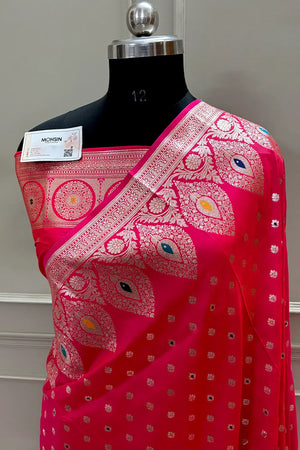 Pink Zari Silk Banarasi Saree