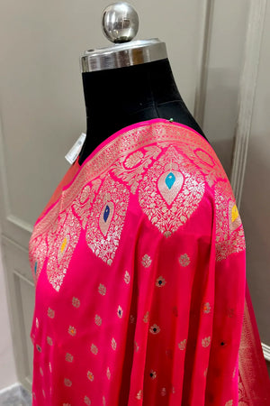 Pink Zari Silk Banarasi Saree