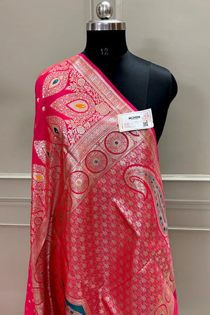 Pink Zari Silk Banarasi Saree