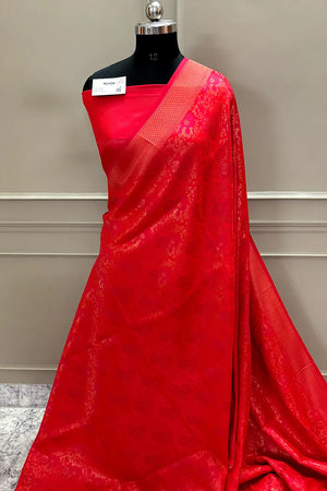 Pinkish Red Banarasi Silk Saree